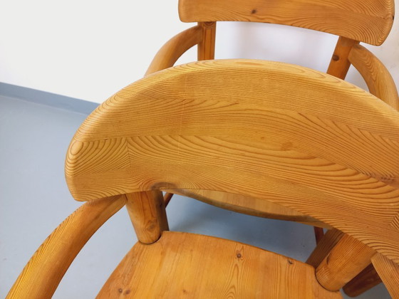 Image 1 of Set van 6 vintage Scandinavische Rainer Daumiller fauteuils van grenenhout uit de jaren 70.