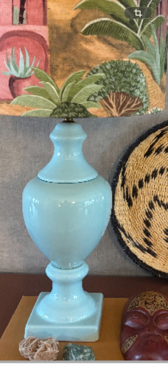 Image 1 of Eye-catching table lamp with tropical shade – turquoise base
