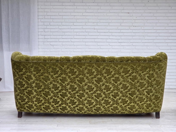 Image 1 of 1960s, Danish 3-seater sofa, furniture velour, carved oak wood.