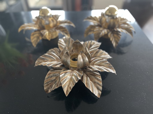 Karaktervolle en stijlvolle set van 3 vintage blad lampen - Hollywood Regency stijl