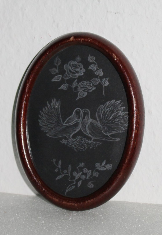 Image 1 of Art Nouveau stained glass window circa 1910, motif: turtledoves, wedding gift, engagement gift