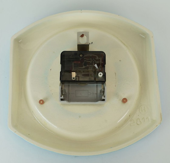 Image 1 of blue vintage ceramic WALL CLOCK kitchen clock dugena herbolzheimer 1960s 70s west german pottery