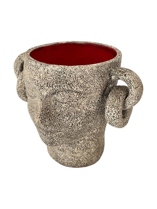 Pot Anthropomorphe Gris et Rouge par Francis Triay, 1950s
