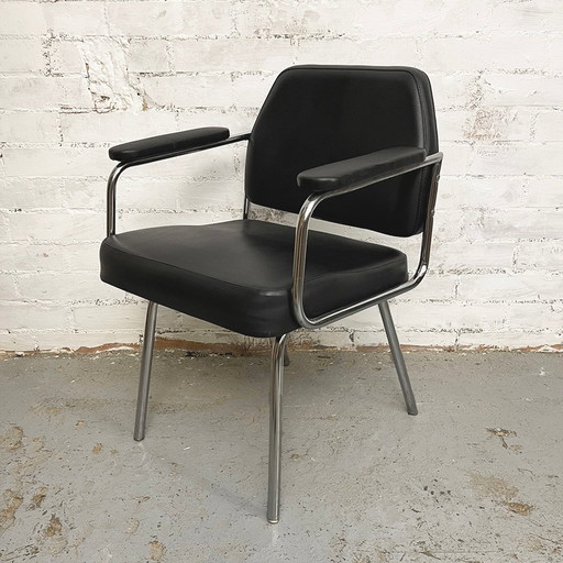 Space Age Black Leather Armchair, 1970s