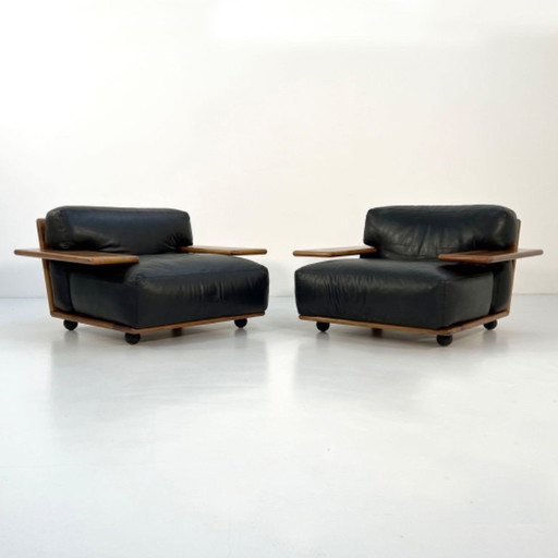 Pair of Pianura Armchairs in Black Leather by Mario Bellini for Cassina, 1970s