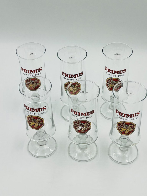 Lotto di 6 bicchieri da collezione Primus Haacht Pils, Bicchieri e caraffe, Vetro, Trasparente (foto 2 di 8)