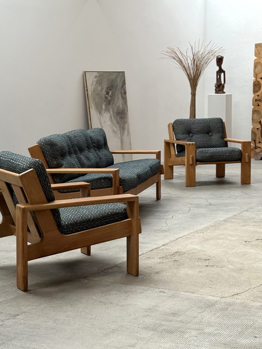 ESKO PAJAMIES FÜR ASKO „BONANZA“ SET 2 SESSEL & 1 SOFA EICHE HOLZ FINNLAND 1970er