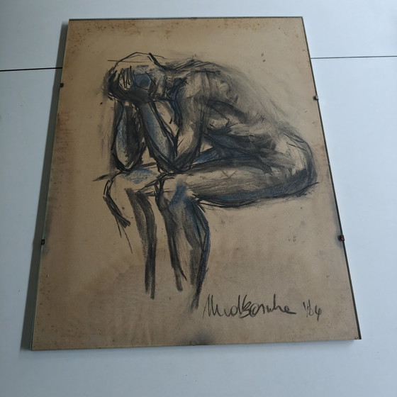 Image 1 of Expressive Charcoal & Pastel Figure Study, Signed & Dated 1984 – 40 × 30 cm