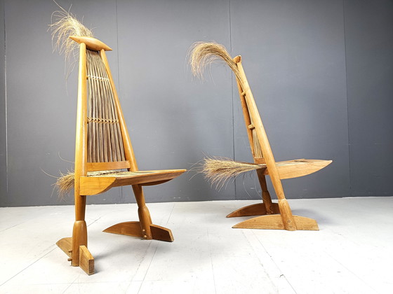 Image 1 of Pair Of Ethnic Scupltural Chairs, 1970S