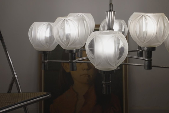 Sputnik Chandelier 8 Light Mid Century Chrome Faceted Glass Globes Ceiling Lamp Space Age Atomic – Metal (photo 41 of 52)