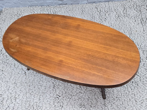 Image 1 of Mid-Century Danish Modern Design Oval Teak Coffee Table with Sculptural Pedestal Base, 1960s.
