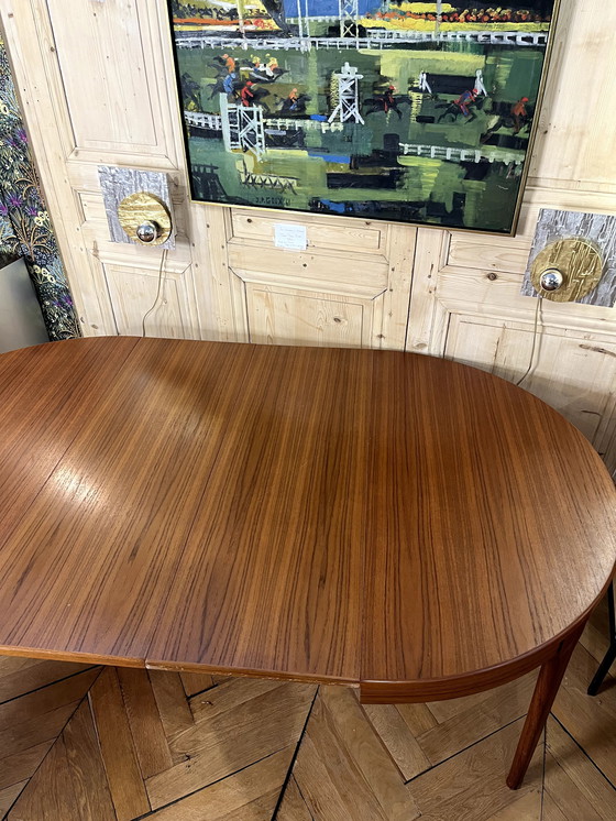 Image 1 of Scandinavian Style Round Table + 2 Teak Extensions