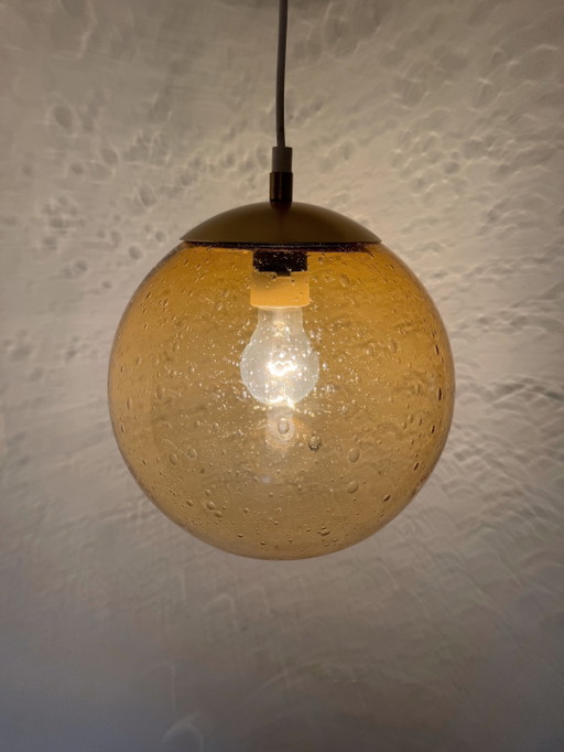 Kroonluchter Amber Bubbelglas jaren 70