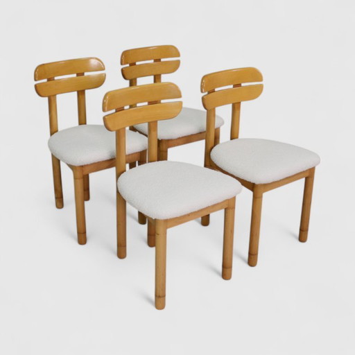 4x vintage dining chairs - teddy and wood, 1970s