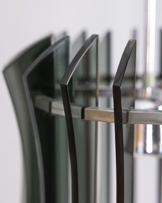 Image 1 of Vintage 1960s metal and smoked glass chandelier, designed by Veca