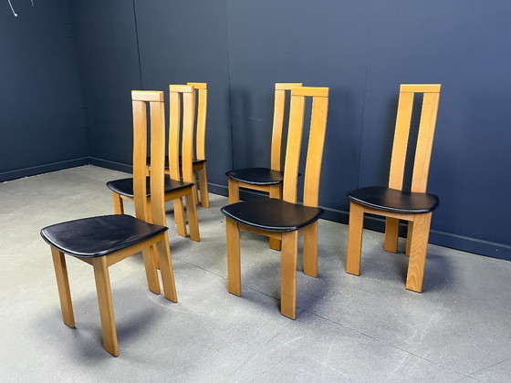 Image 1 of Postmoderne Esszimmerstühle aus Eiche mit hoher Rückenlehne, 1980er Jahre – 6er-Set