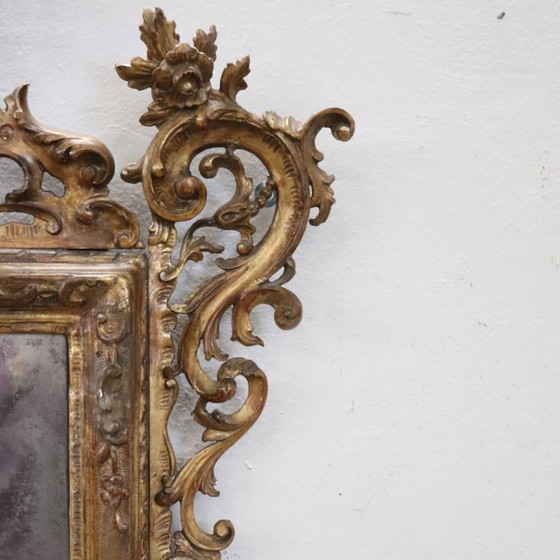 Antieke vergulde wandspiegel, Italië 19e eeuw, Hout, Glas, Gold, Barok (foto 9 van 14)