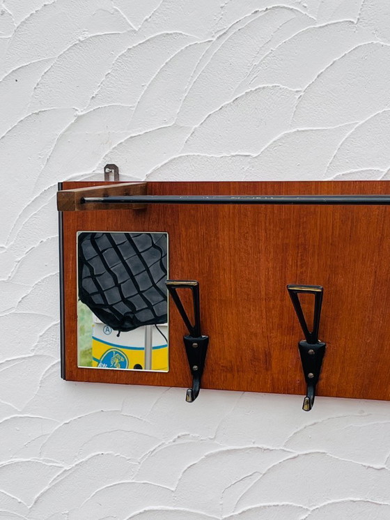 Image 1 of Vintage 1960s wooden wall-mounted coat rack with mirror