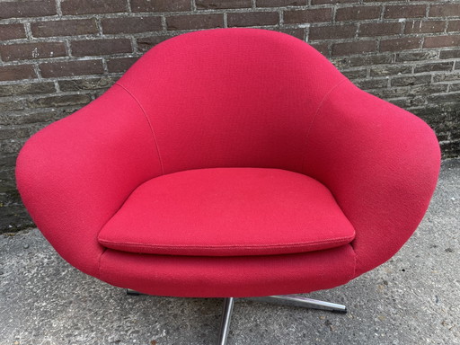 Drehsessel im Vintage-Design, roter Bezug, 1970er/1980er Jahre