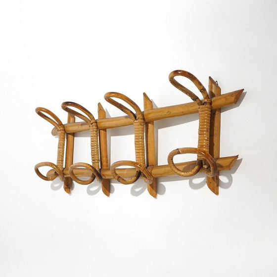 Image 1 of Wandgarderobe aus Rattan und geflochtenem Korbgeflecht, 1960er Jahre.