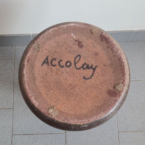 Image 1 of Vintage brutalistische vloerlamp uit 1970 van Accolay, keramiek, hars en koper, jaren 70.