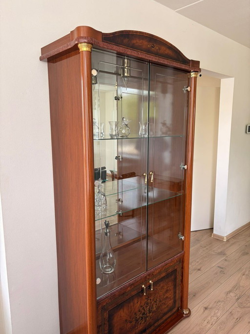 Luxe Italiaanse Vitrinekast | Hoogglans Wortelhout | 200cm