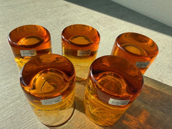 Moser Tsjechoslowakije Amber Kristallen Whiskyglazen Jachtvogels Doos, Gesigneerd – Glazen & Karaffen (photo 7 of 12)