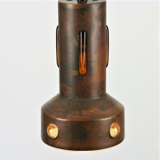 Image 1 of Ensemble de 2 suspensions Nanny Still pour Philips / Peill & Putzler, cuivre oxydé et verre ambré, années 1960
