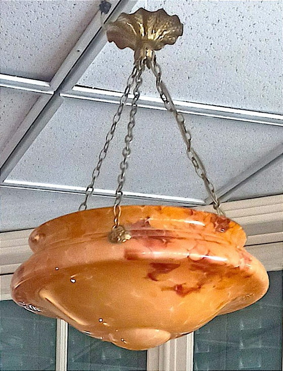Art Deco Pendant Lamp Clichy Opaline Glass 42 cm Diameter – Brass (photo 2 of 9)