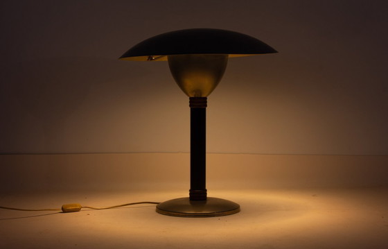 Image 1 of Lampada da tavolo/scrivania italiana a forma di fungo in metallo spazzolato, anni '50