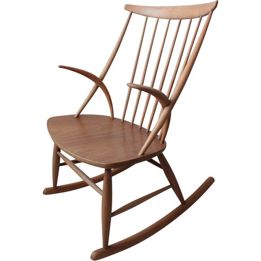 Sedia a dondolo vintage di Illum Wikkelsø per Niels Eilersen, Danimarca 1958