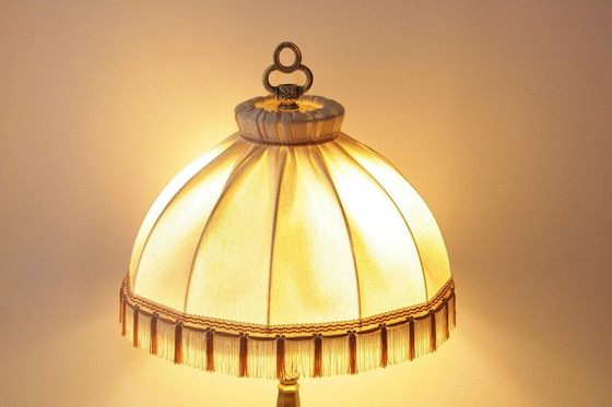 Image 1 of Tafellamp massief messing franjes 76cm jaren 1970 vintage