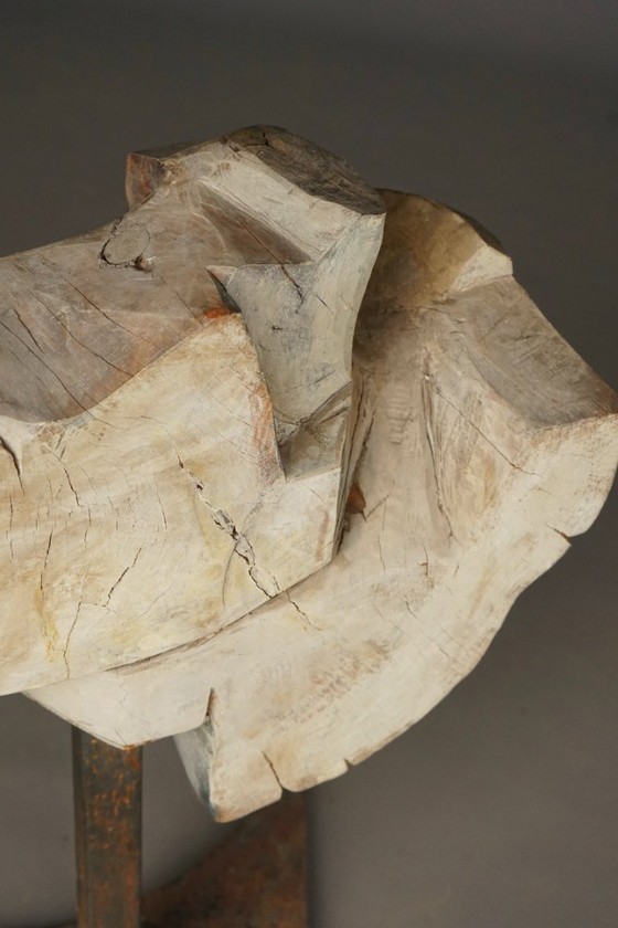 Image 1 of Gesneden brutalistisch abstract beeldhouwwerk, jaren 70, hout en metaal