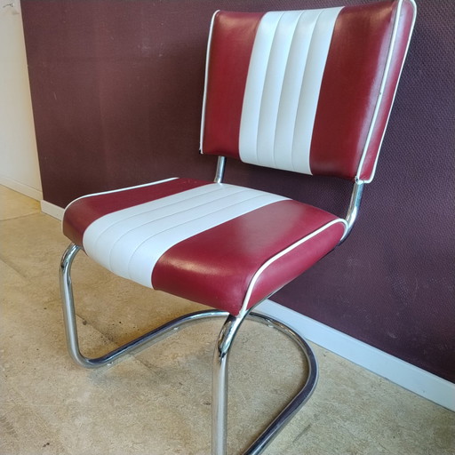Bel Air Retro Esszimmerstuhl aus den Fünfzigern (4xRubinrot und 4xSchwarz)