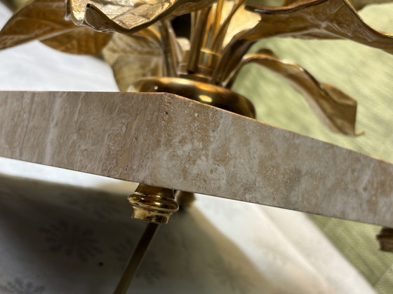 Image 1 of Lámpara de nenúfar en latón y travertino, diseñada por Maison Charles.