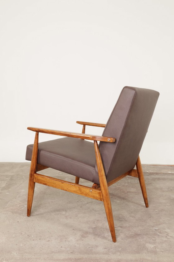 Image 1 of Sedia da salotto scandinava in pelle vegeta color taupe scuro Design classico in legno color noce