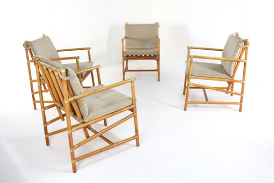 Image 1 of Set Of 4 Safari Bamboo Chairs + Table 'Geleen' Vintage