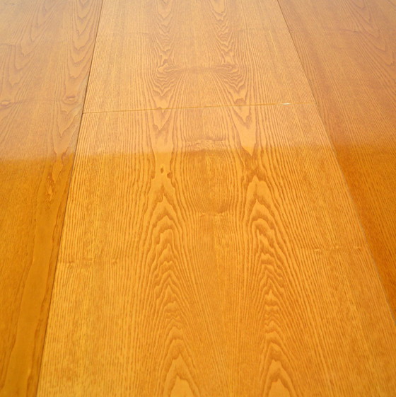 Image 1 of Octagonal dining table with wood and bamboo extension leaf 1980s