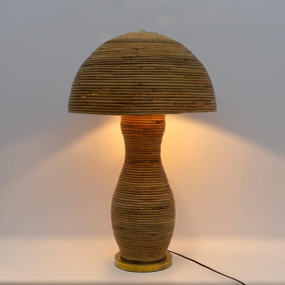 Vintage Rattan and Brass Table Lamp, 1970s, Gold (photo 4 of 7)