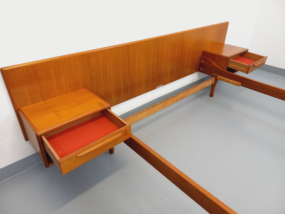 Image 1 of Scandinavian-style vintage double bed in teak by designers Tricoire and Vecchione for the "Meubles TV Paris" brand in the 1960s.