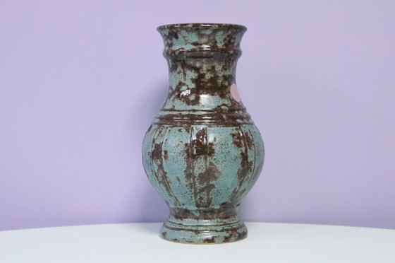 Image 1 of blauwe & bruine West Germany vaas