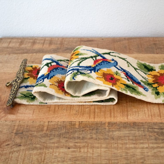 Decorazione murale vintage (corda per campanello) con motivo di uccelli e fiori: arte popolare olandese (photo 6 of 11)