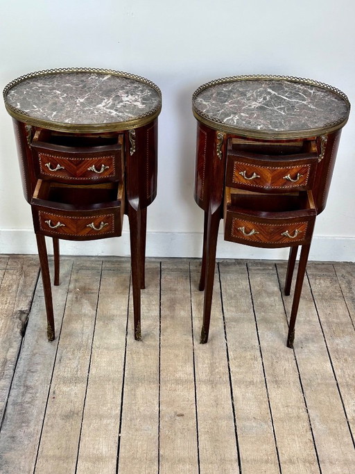 Louis XV style marquetry and bronze chevets (pair)