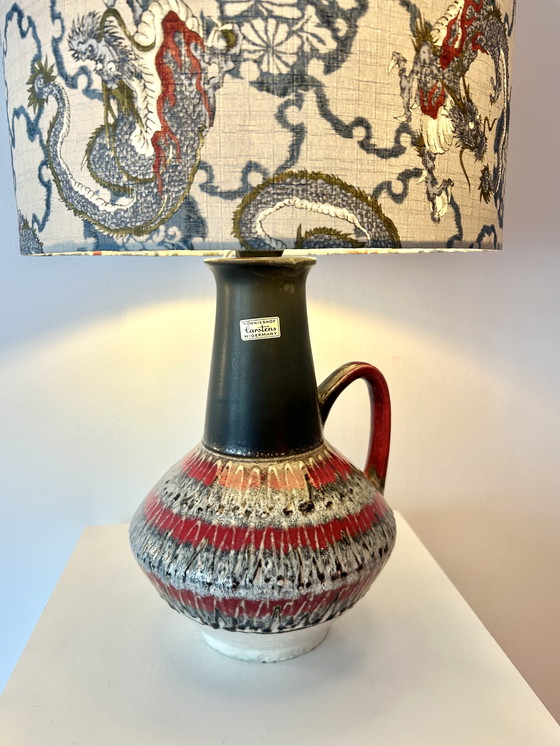 Image 1 of Unique accent lamp made from an MCM vase with a Japanese dragon shade