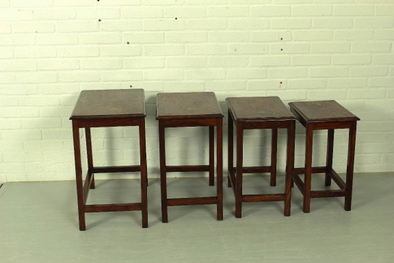 Tables gigognes en palissandre italien avec incrustations de cuivre – Tables d'appoint, Wood, Copper (photo 6 of 11)