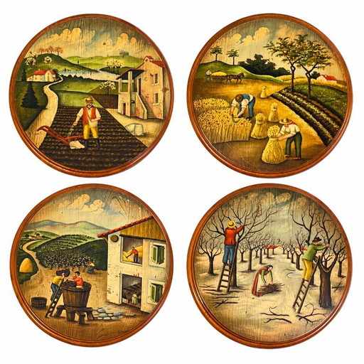 R. Simonetto for Woodart – Set de Arte Mural 4 Estaciones – Made in Italy – Vintage 1970s