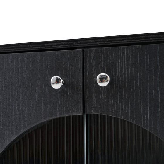 Image 1 of Credenza nera Urban Meuble con ante in vetro in rattan, anta semicircolare 160*40*80cm VELZU