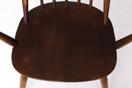 Image 1 of Set of 6 Ercol Quaker Windsor Dining Chairs | 1960s British Mid-Century Modern, Solid Elm Wood, Vintage Design