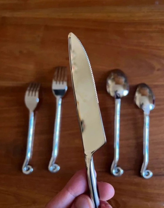 Image 1 of Set di 5 posate in acciaio inox - forma a spirale/vortice - set di posate originale