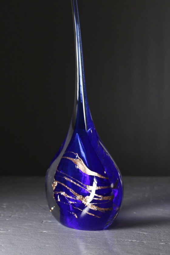 Image 1 of Michèle Luzoro in Biot - Blown glass sculpture with gold inclusions on cobalt, dated 2000